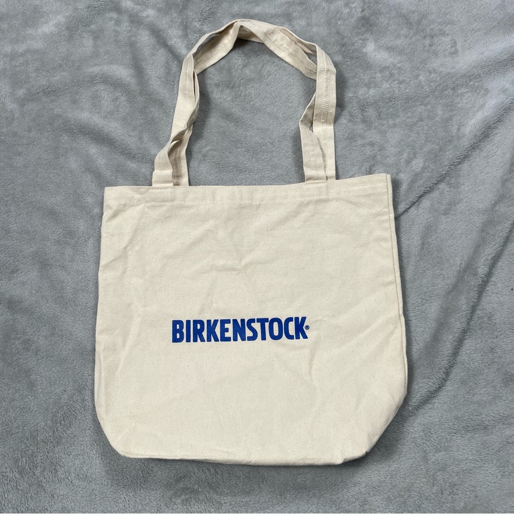 Birkenstock Canvas Tote Bag Spellout Ivory Cream Shopping Bag